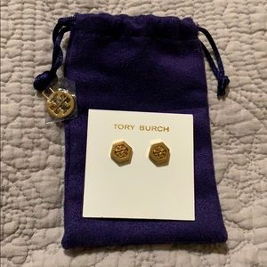 Tory Burch Hex Logo gold stud earrings